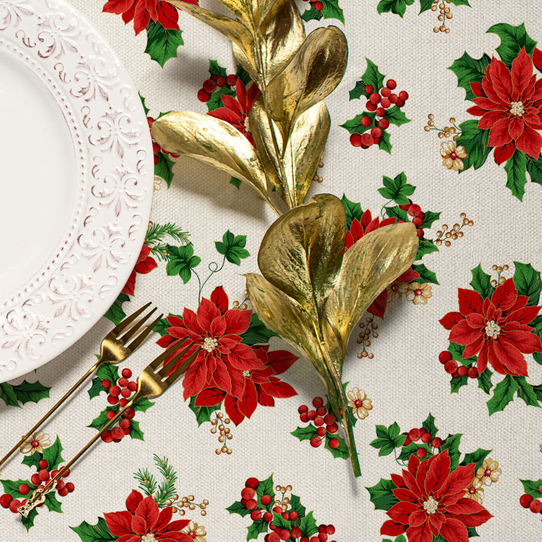 Julstjärna & Murgröna – Klassisk jultextilvaxduk