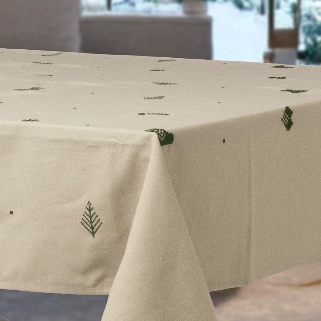 Julia Grön - Broderad julduk, 100 % bomull - 140 x 270 cm, hörn