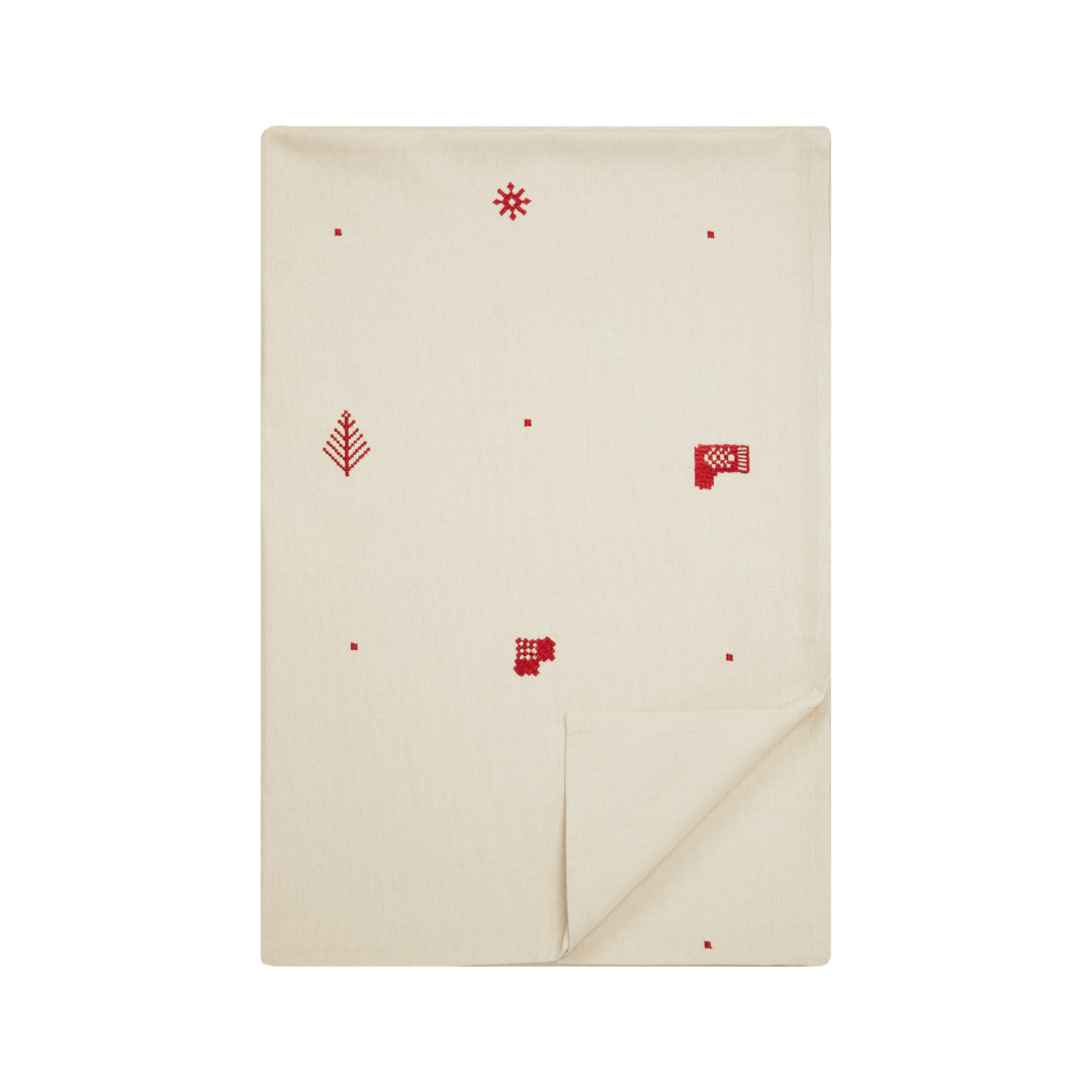 Julia Rød - Broderad julduk, 100 % bomull - 140 x 270 cm, vikt