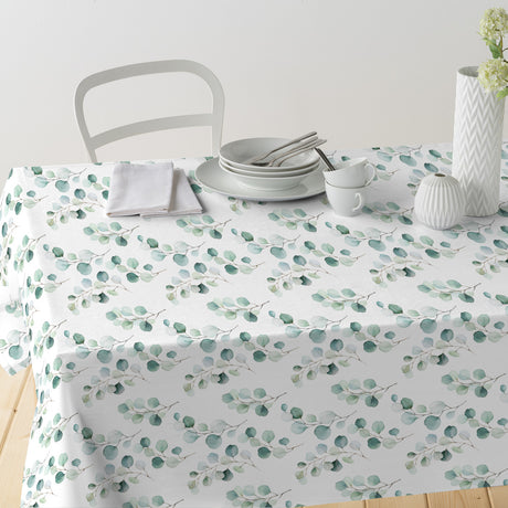 Junos Eucalyptus – Textilvaxduk med akvarellblad, bord