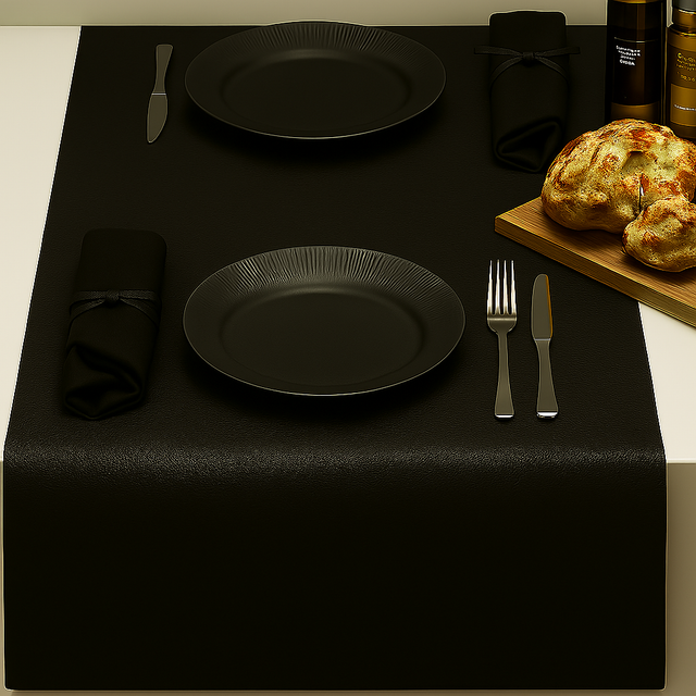 Konstläder Noblessa bordslöpare - Extra kraftig Dinner 4 two - 50 x 140 cm - Svart