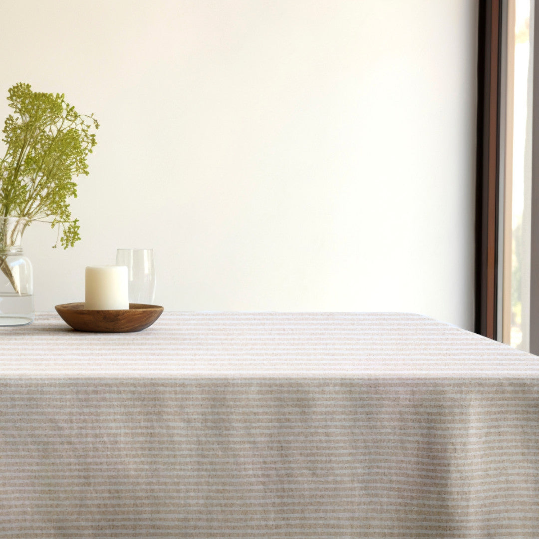 Lam Lino – Jacquardvävd textilvaxduk med ränder i linnelook, 180 cm, miljö 1