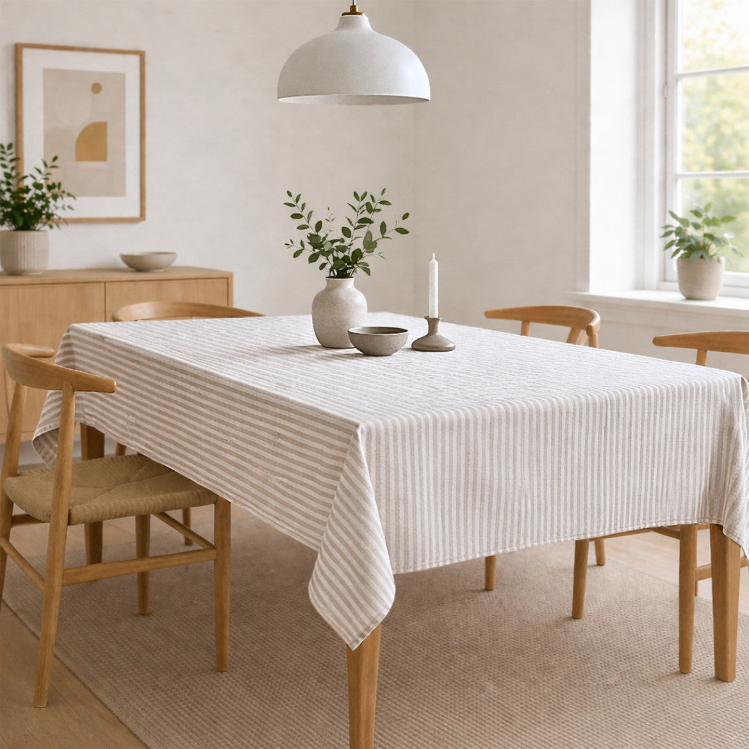 Lam Lino – Jacquardvävd textilvaxduk med ränder i linnelook, miljö