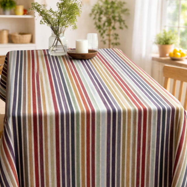 Linea Viva – Textilvaxduk med levande ränder, bordsände