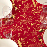 Naelle Röd/Guld - Julduk med gyllene blad, 140 x 240 cm, närbild