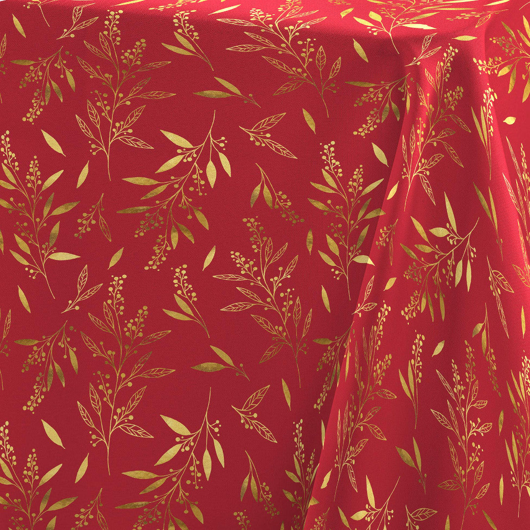 Naelle Röd/Guld - Julduk med gyllene blad, 140 x 240 cm, mönster