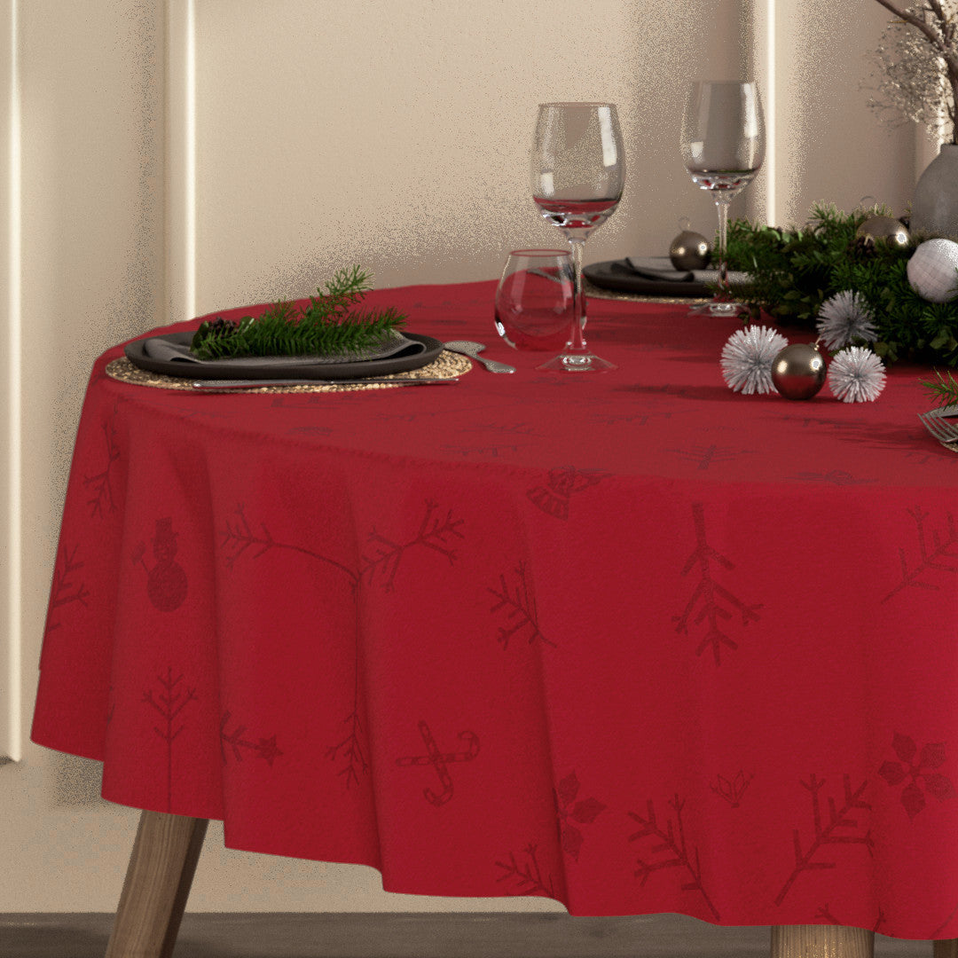 Engholm Noel damastvävd röd julduk - Ø 250 cm