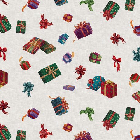 Nordfavn Cadeaux de Noël – Julvaxduk med julklappar och ljus linnelook