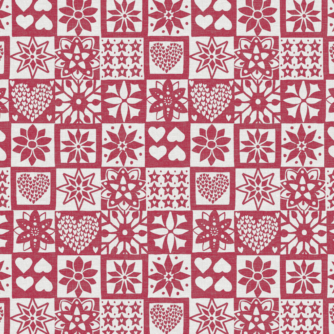 Nordfavn Christmas Carols Röd – Julvaxduk med nordiska julmotiv