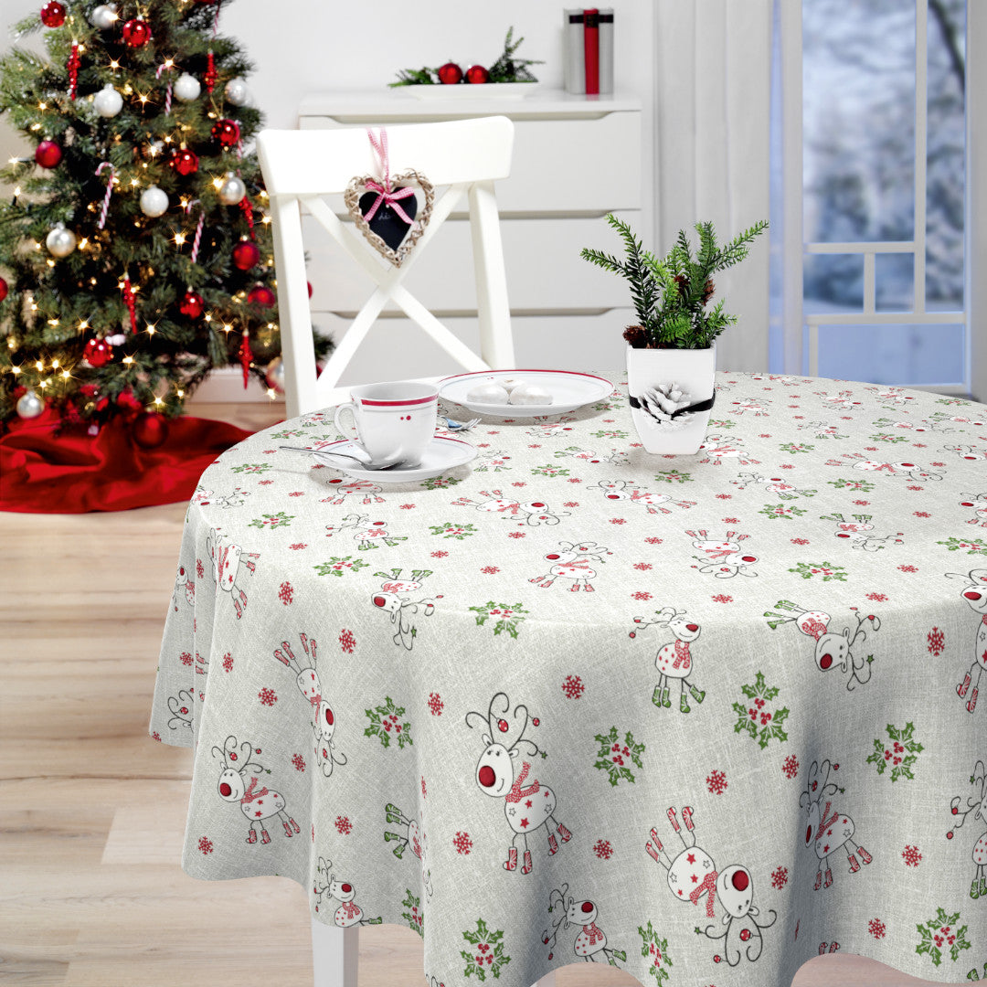 Nordfavn Ciervos Navidad – Rund julvaxduk med söta renar