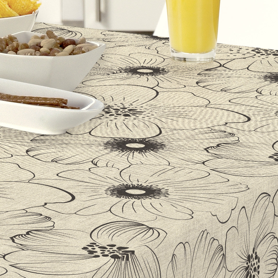 Nordfavn Cologne Beige – Vaxduk med streckblommor i linnelook, detaljer
