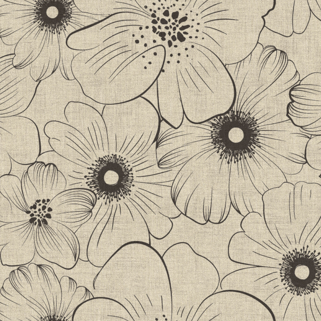 Nordfavn Cologne Beige – Vaxduk med streckblommor i linnelook, mönster