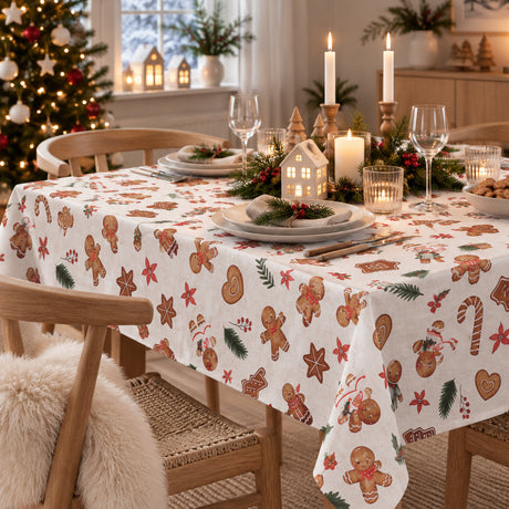 Nordfavn Gingerbread Ljus linnelook – Julvaxduk med pepparkakor