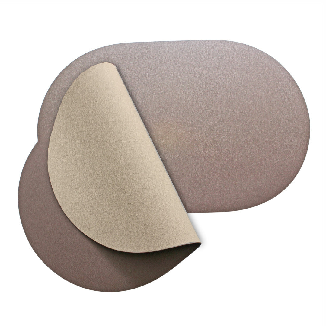 Moon oval bordstablett i konstläder – Beige/Sandgrå – 30 x 45 cm