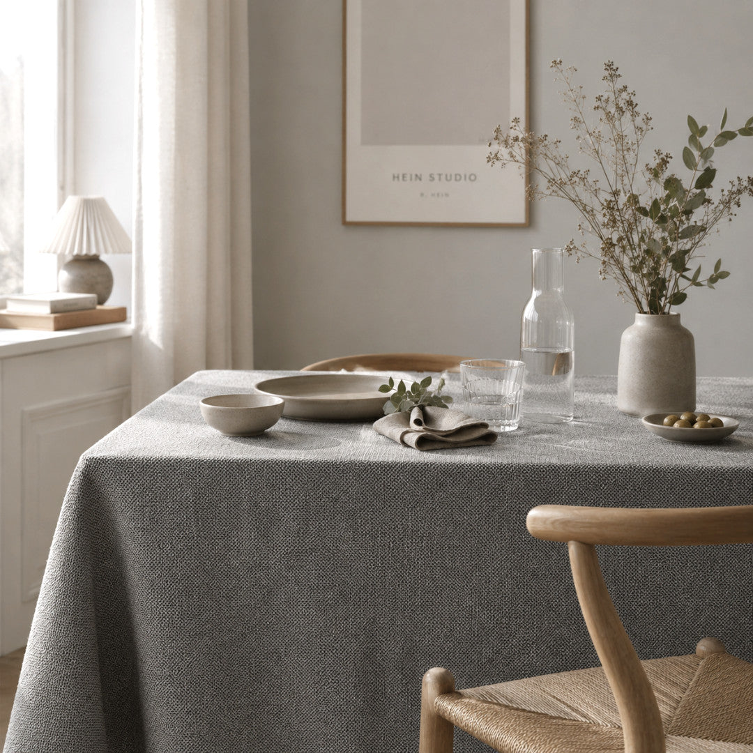 Nordfavn Roa Grafito Antracit – Bred jacquardvävd textilvaxduk, 160 cm, miljö 1