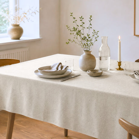 Nordfavn Roa Nieve Creme – Jacquardvävd textilvaxduk med naturliga mörka inslag, miljö
