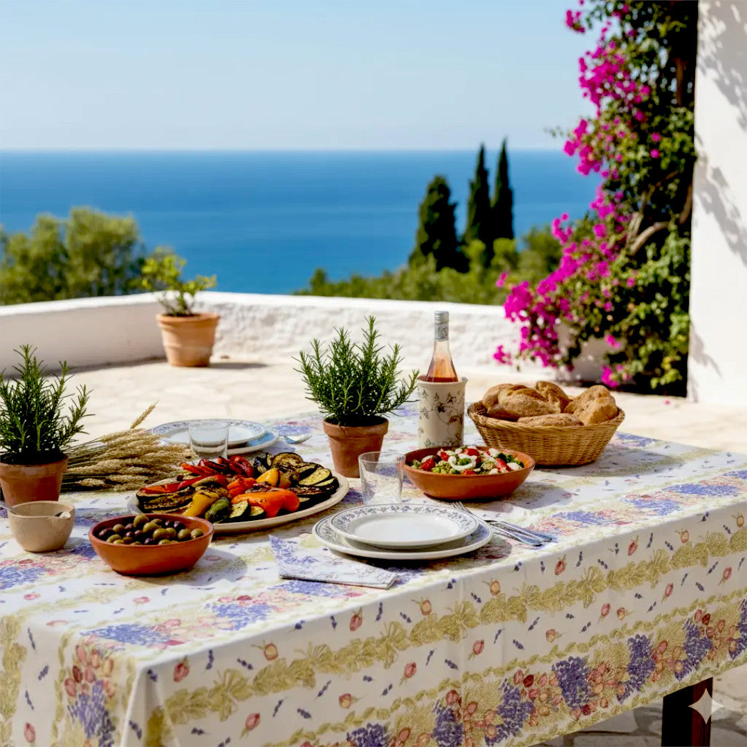 Rose Lavande – Rektangulär akrylbelagd Provenceduk 150 x 300 cm