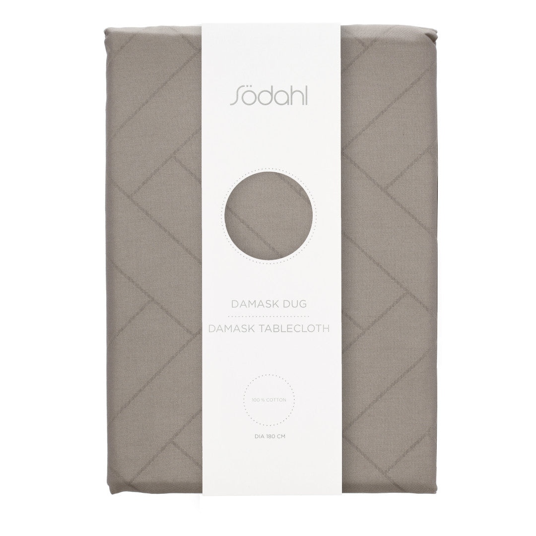 Södahl Tiles Rund Damastduk Ø 180 cm - Taupe, förpackning