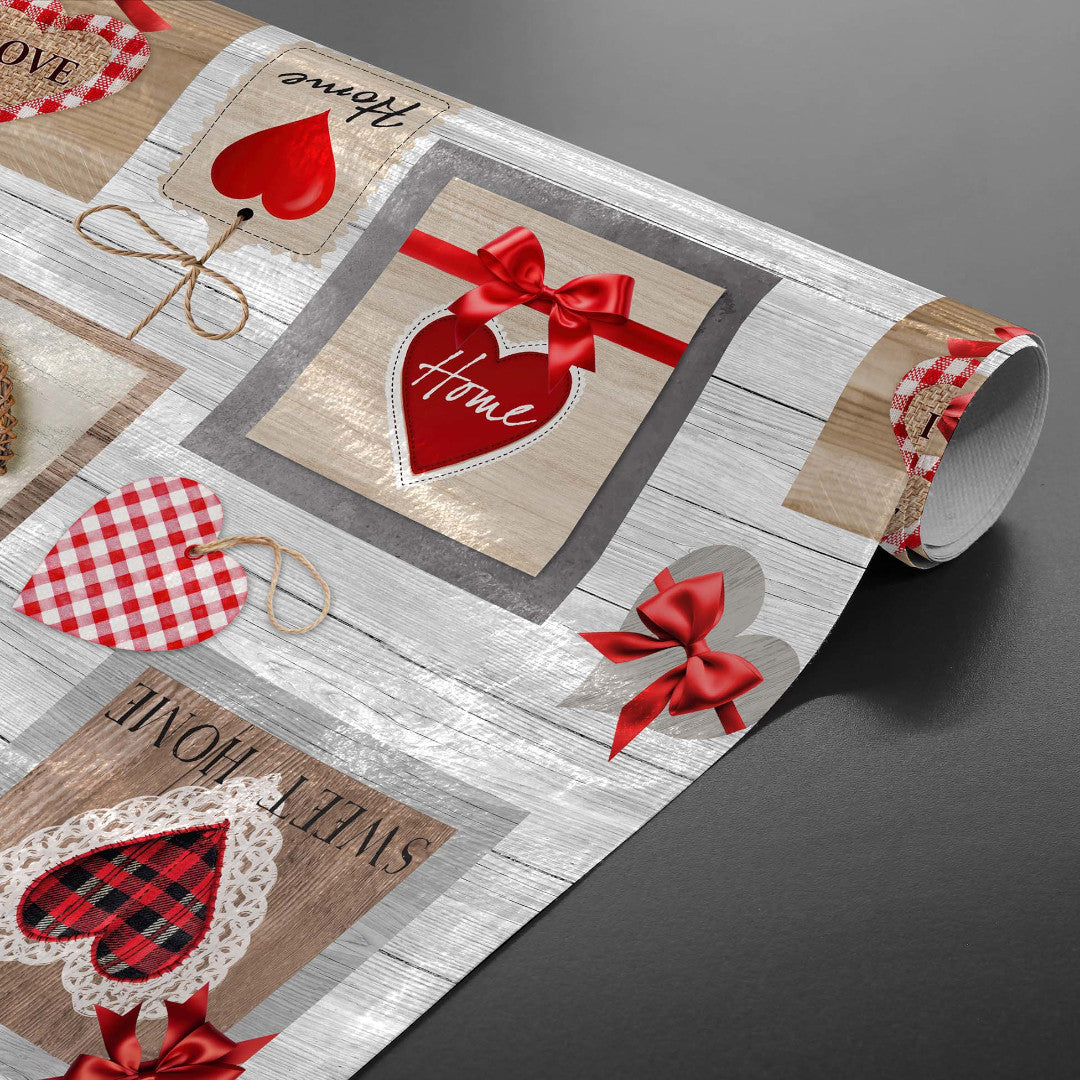 Sweet Love - Vaxduk med hjärtan, rutor och värmefulla detaljer, rulle