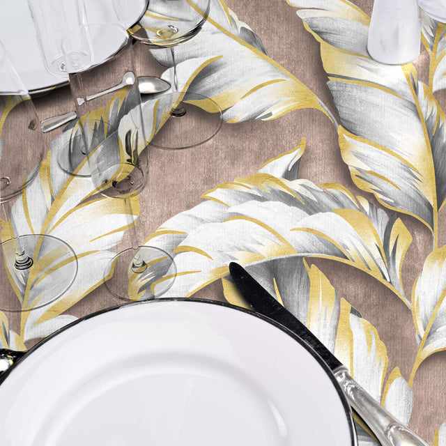 Textilia Glitter Ebany Choco – Vaxduk med blad och diskret glitter, detaljer
