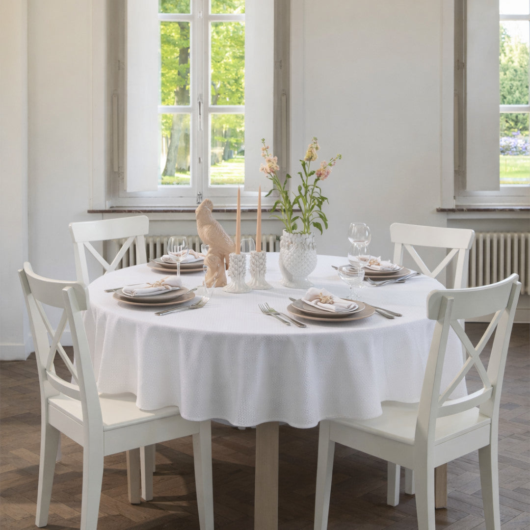 WOW Tradition Swan rund damastduk Ø180 cm – Vit
