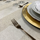 Welss Lino beige, jacquardvävd textilvaxduk, 140 cm bred