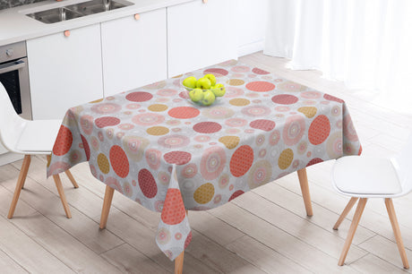 Alvares Terracotta - textilvaxduk med vackert cirkelmotiv - 150 cm bred