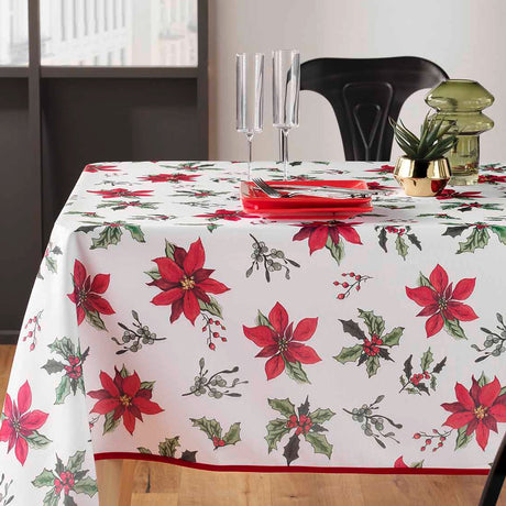 Amaryllis 150 x 300 cm - rektangulär julbordsduk med fläckskydd