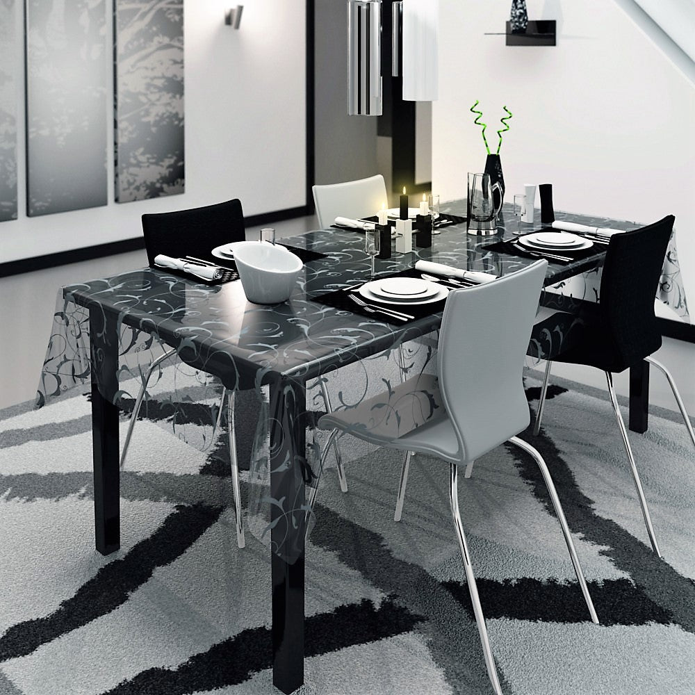 Dukat bord med Amber, klar plast, transparent vaxduk med rankor