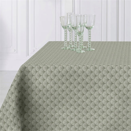Amigoni Dusty Green - Jacquardvävd textilvaxduk, 180 cm bred