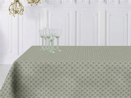 Amigoni Dusty Green - Jacquardvävd textilvaxduk, 180 cm bred
