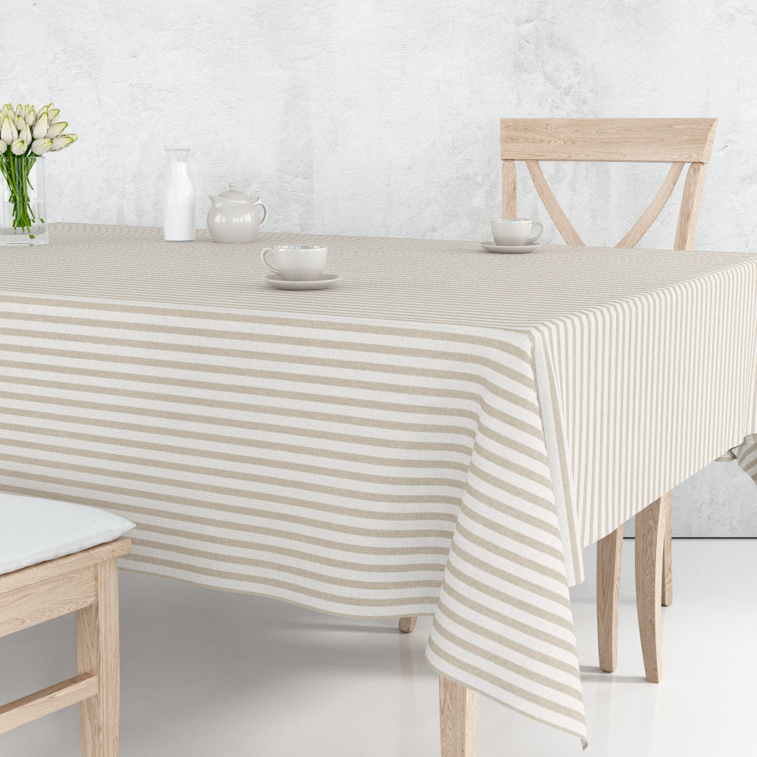 På bordet Aria Beige/offwhite - Randig vaxduk i linne-look