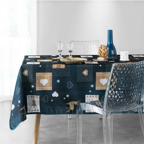 Augustin Blue - Julbordsduk med fläckskydd, 150 x 300 cm