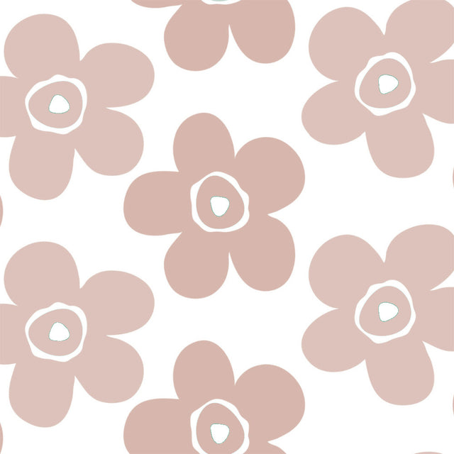 Närbild av Big Flower Rosenwood - Lola vaxduk med stora blommor i beige