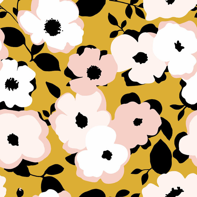 Big Flower Yellov - Vaxduk med blommor närbild