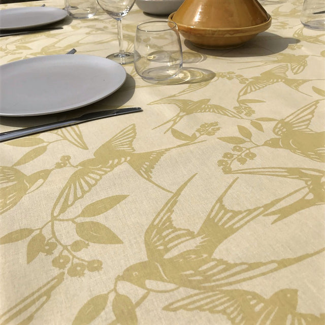 BIRDS Golden - Notes by Susanne Schjerning - textilvaxduk med glidskydd