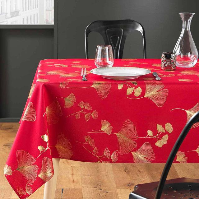 Bloomy Metallic Print - Red/Gold - dukning