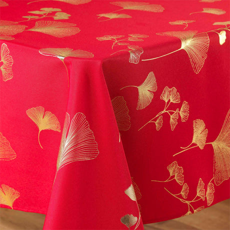 Bloomy Metallic Print - Red/Gold - närbild, 150 x 300 cm