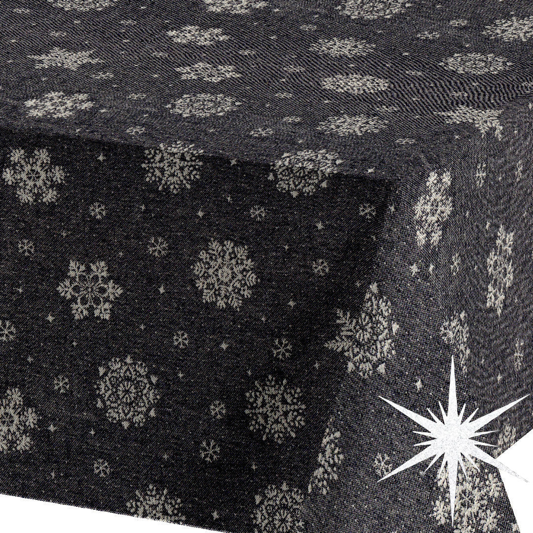 Brina Black Silver - Svart jule-textilduk med silver iskristaller
