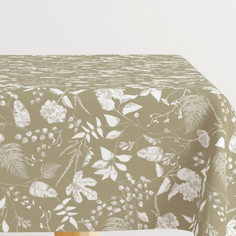 Briulov Visset Grön – textilvaxduk med vita blad och blommor