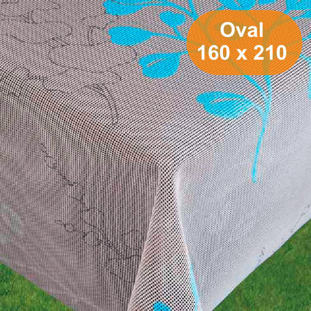 Capri Grå Turkos somrarduk, oval 160 x 210 cm