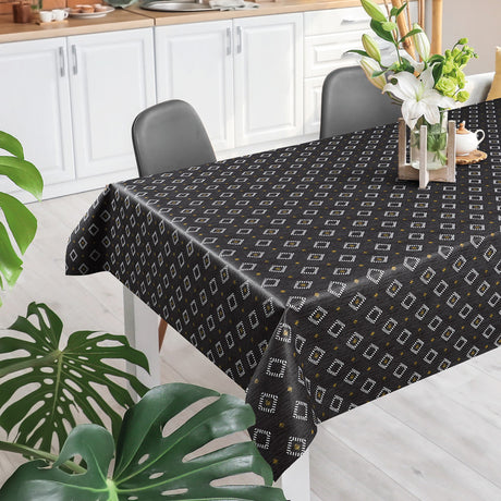 Casa Antracit - Vaxduk med rutor och linnelook på bordet