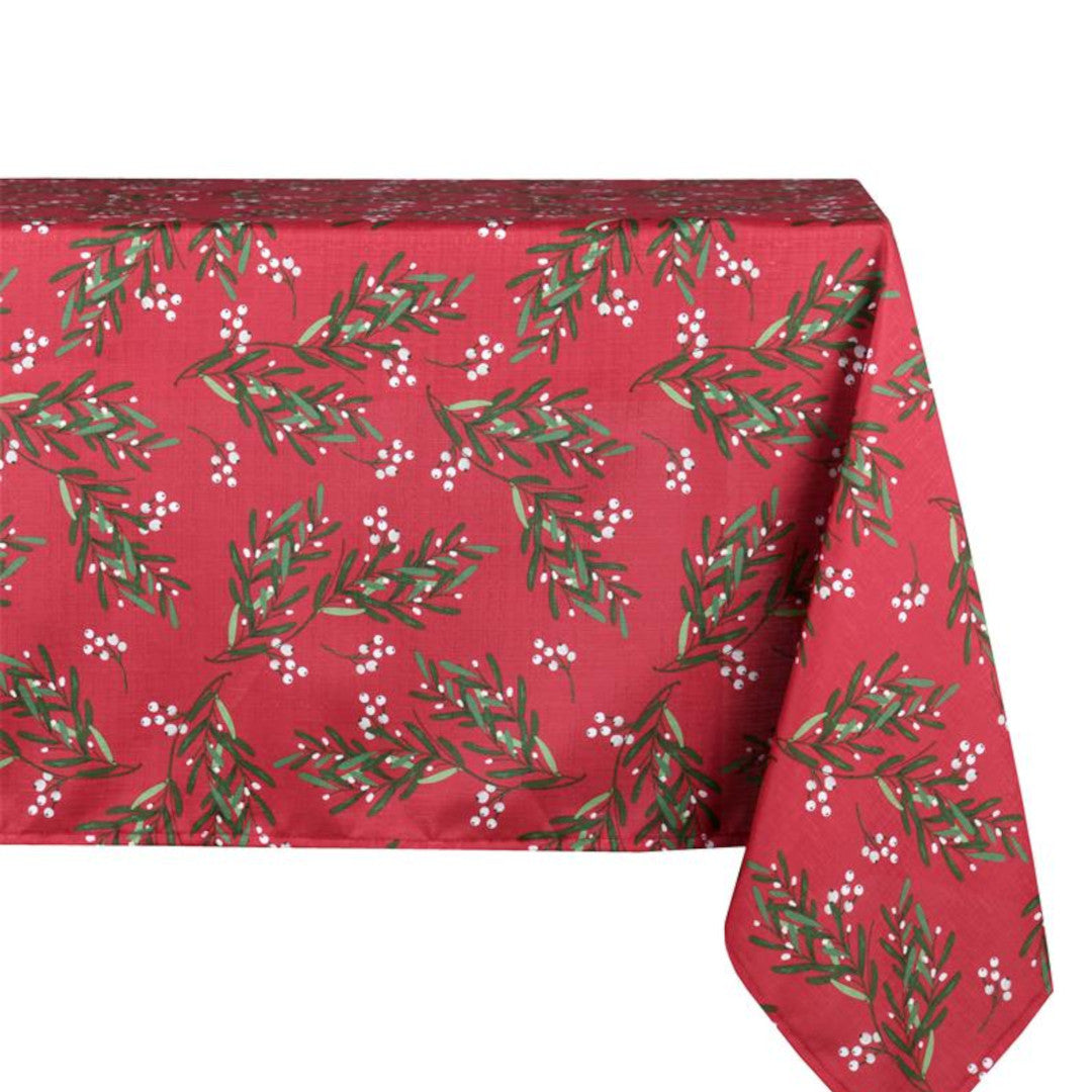 Christmas Greenery Röd – Julduk med fläckavvisande behandling 150 x 300 cm, modellbild