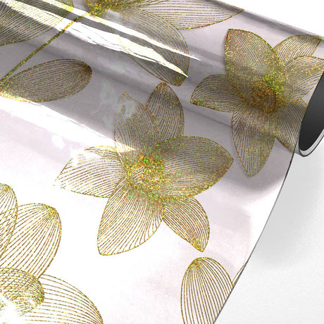 Danela Gold - Transparent vaxduk, konturblommor och glittereffekt, rulle