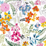N¨rbild av Blomsterängen – Vit vaxduk med färgglada blommor