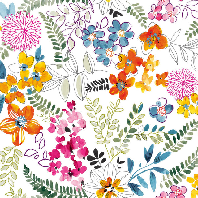 N¨rbild av Blomsterängen – Vit vaxduk med färgglada blommor