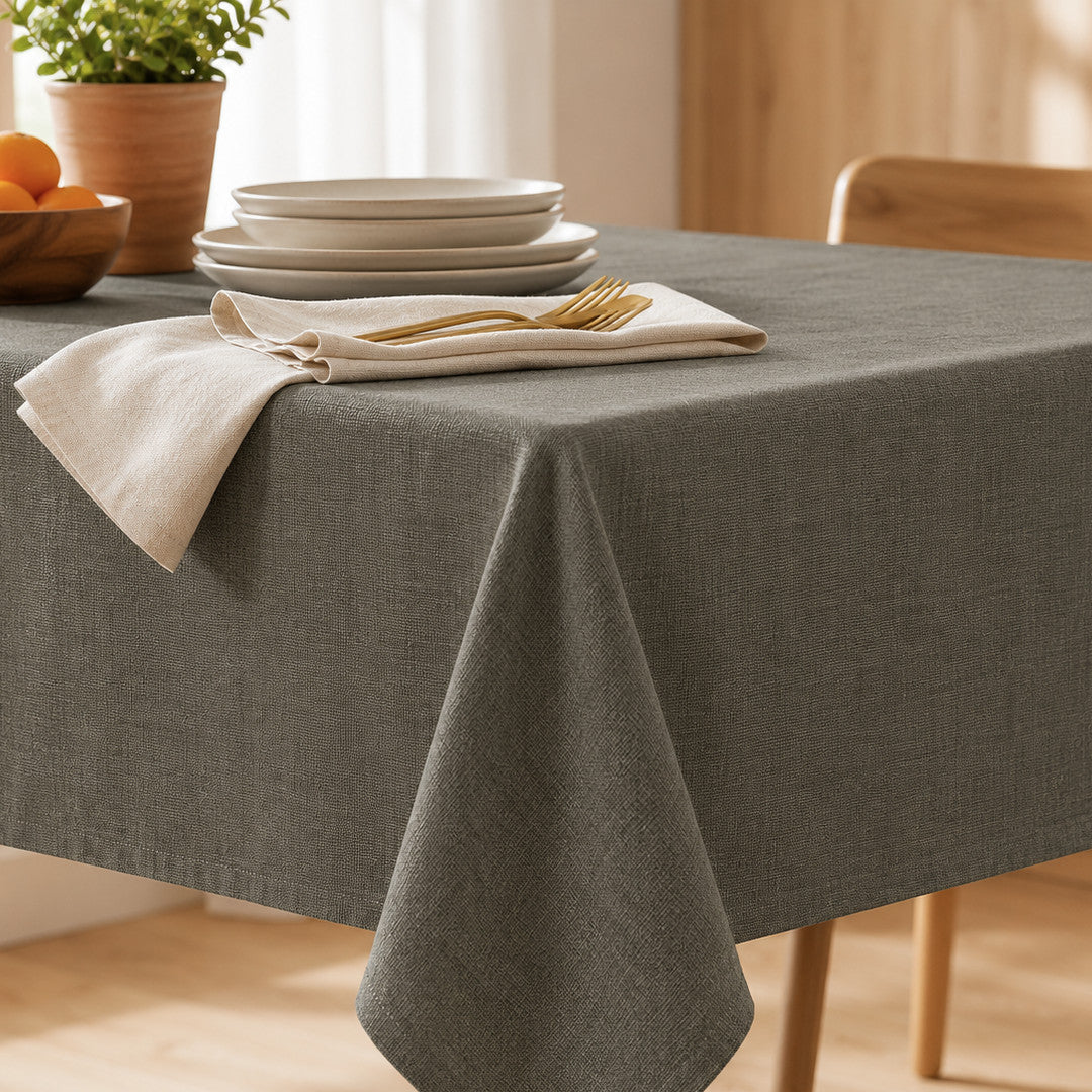 Enfärgad Antracit - textilvaxduk i 100 % linne - 140 cm bred