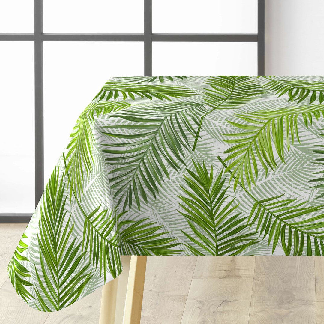 Feuilles Green - Vaxduk med vackra gröna palmblad, hörnbild