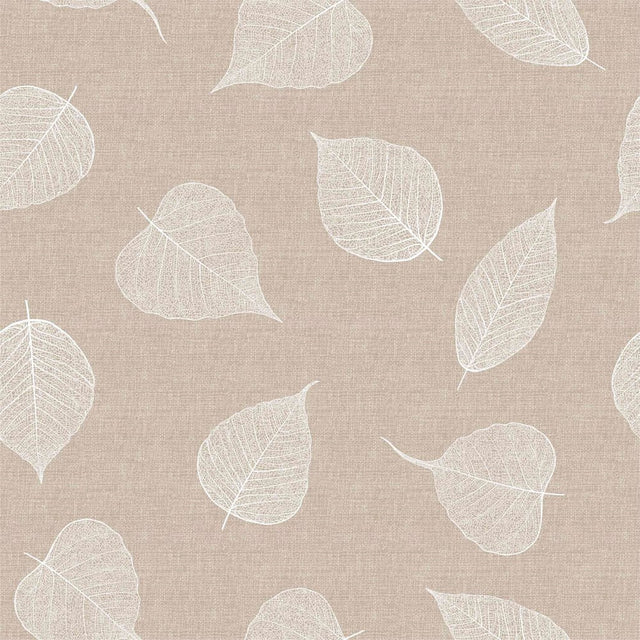 Textillia Feuillys white - Vaxduk i linnelook med vita torkade blad