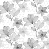 Filicity - Genomskinlig vaxduk med streckteckningar av blommor och blad grå n¨rbild